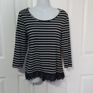 Womens basic striped top tunic lace at bottom M